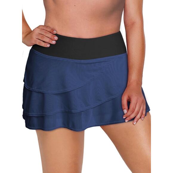 Women's Waistband Layered Swimdress Ruffle Swim Skirt Swimsuit Bottom - Picture 1 of 5